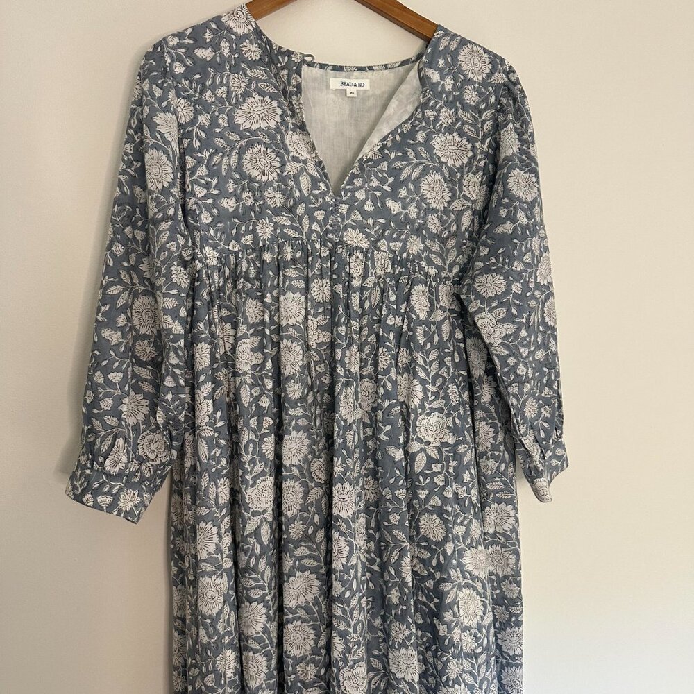Beau & Ro 3/4 Sleeve Maxi Dress Floral Boho 100% Cotton - XS